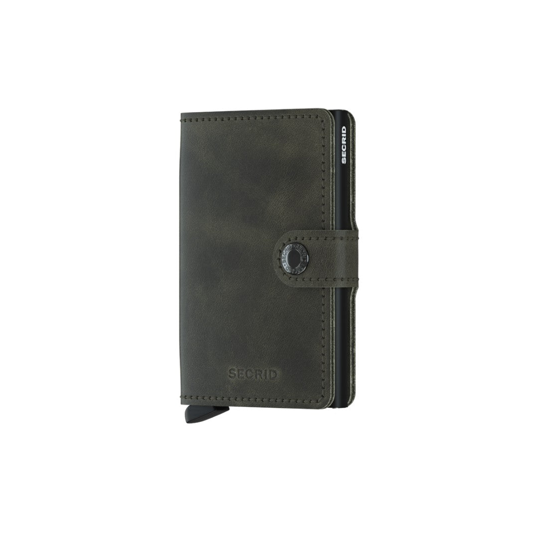 Secrid portafogli compatto in alluminio e pelle "Miniwallet Vintage" Verde MV.OLIVE-BLACK