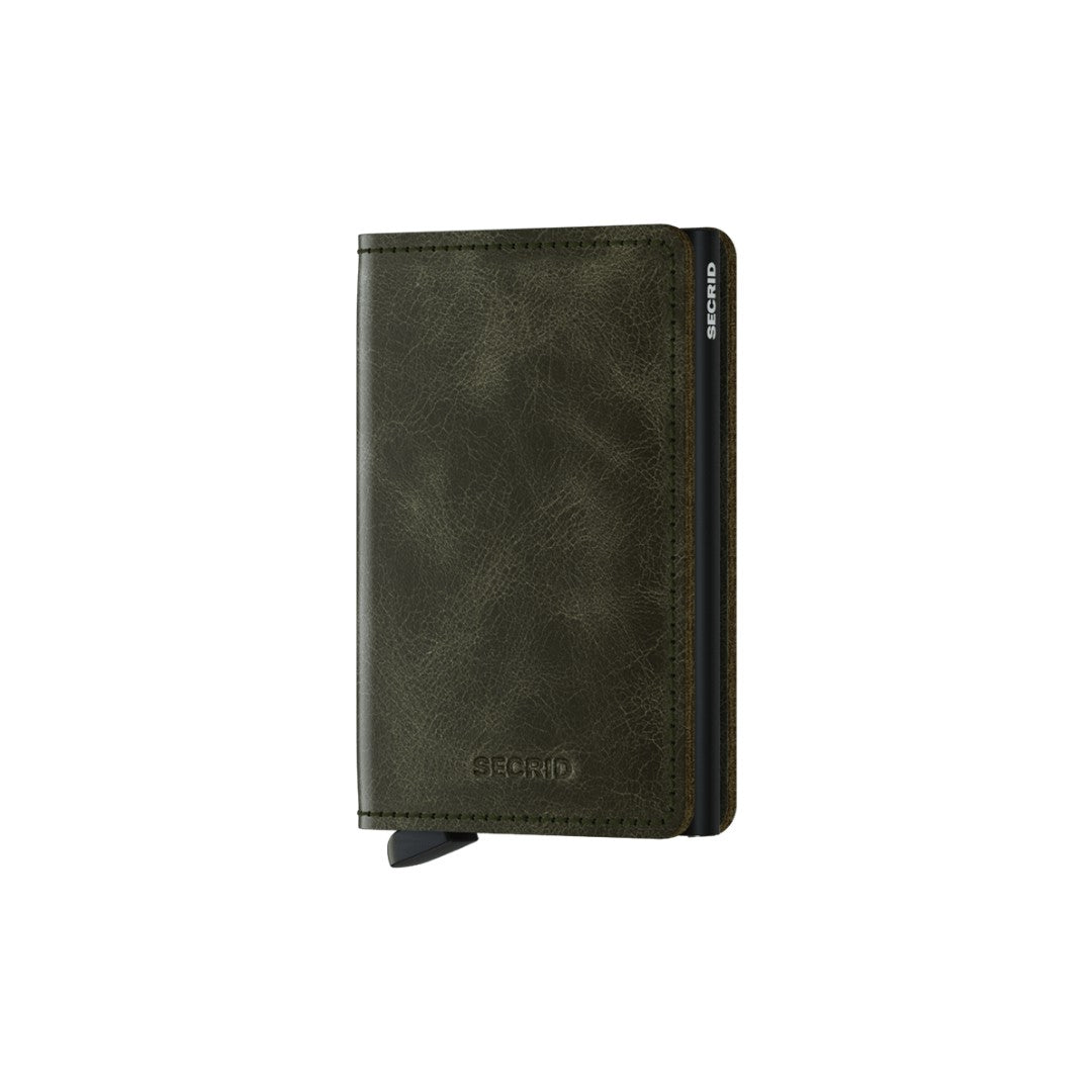 Secrid portafogli compatto in alluminio e pelle "Slimwallet Vintage" Verde SV.OLIVE-BLACK