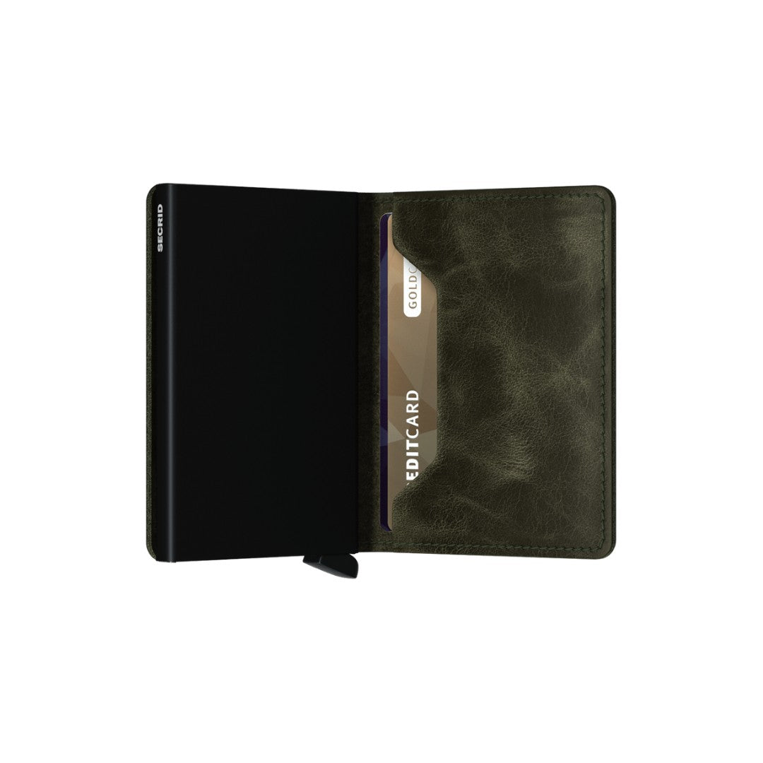 Secrid portafogli compatto in alluminio e pelle "Slimwallet Vintage" Verde SV.OLIVE-BLACK