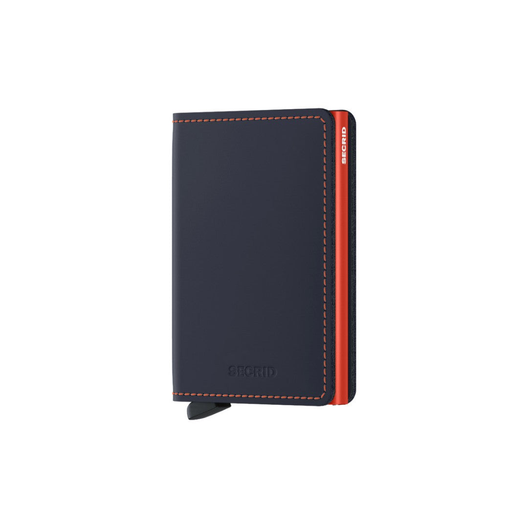 Secrid portafogli compatto in alluminio e pelle "Slimwallet Matte" Blu SM.NIGHTBLUE & ORANGE