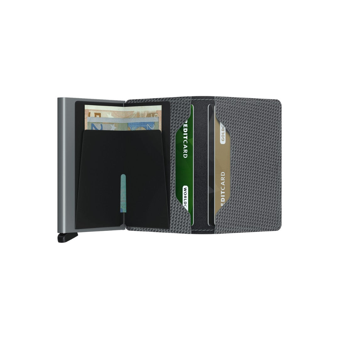Secrid portafogli compatto in alluminio e pelle "Slimwallet Carbon Cool" Grigio SCA.GREY