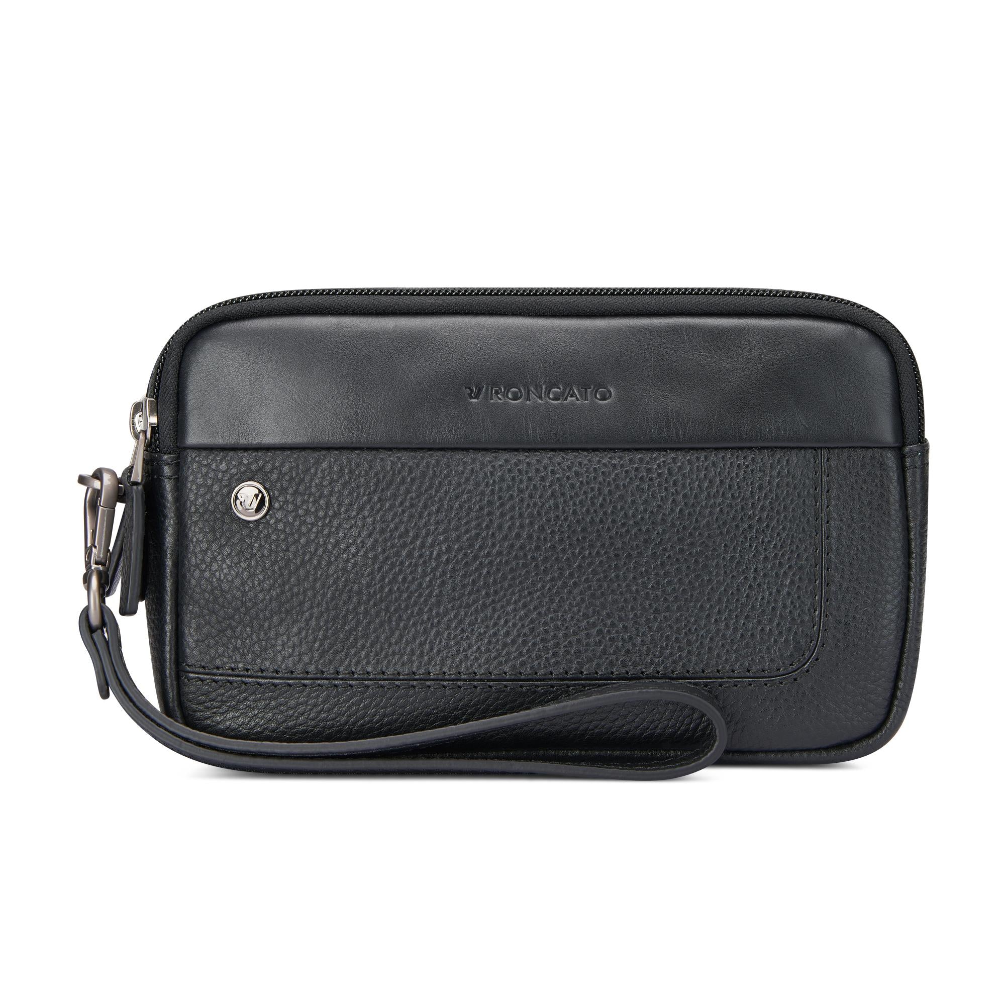 Roncato pochette 2 zip in pelle "Alaska" Nero 412422.01