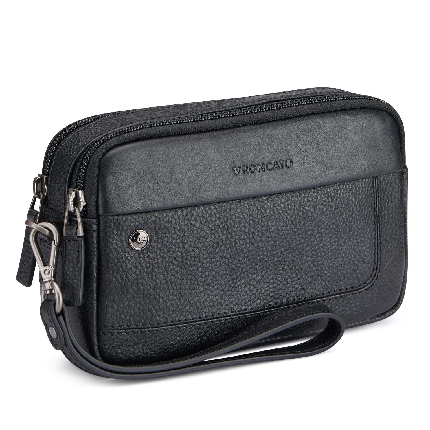 Roncato pochette 2 zip in pelle "Alaska" Nero 412422.01