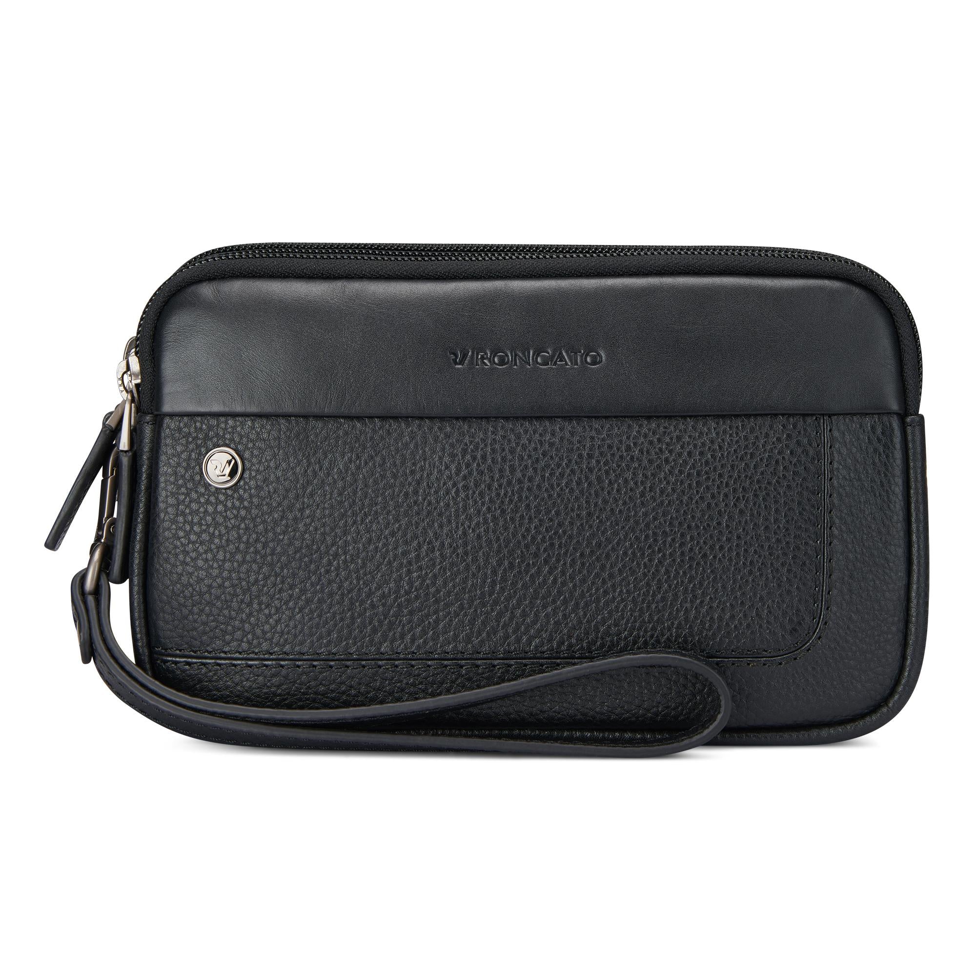 Roncato pochette 3 zip in pelle "Alaska" Nero 412423.01