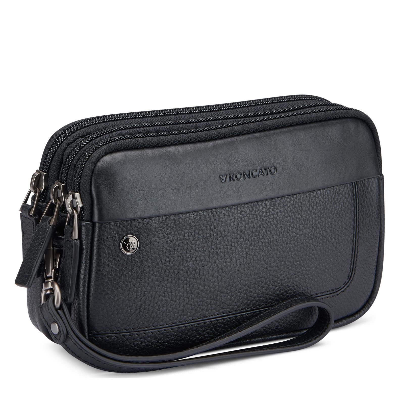 Roncato pochette 3 zip in pelle "Alaska" Nero 412423.01