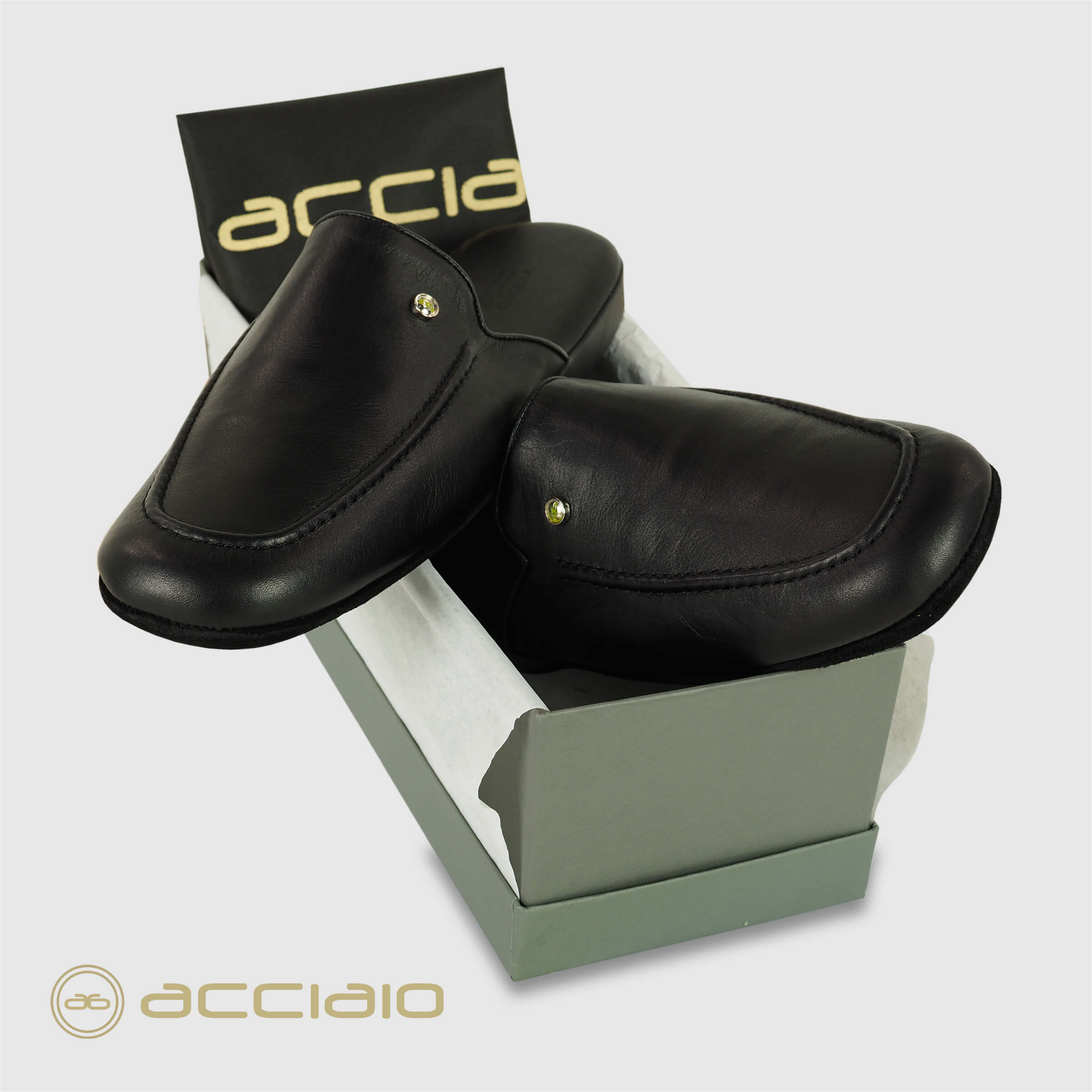 Acciaio pantofole in pelle "Vacchetta" Nero 5092.NERO