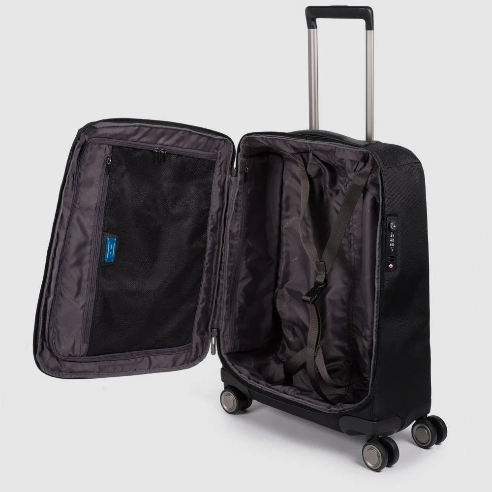 Piquadro trolley cabina in tessuto e pelle "Brief 2 Nero BV4343BR2.N