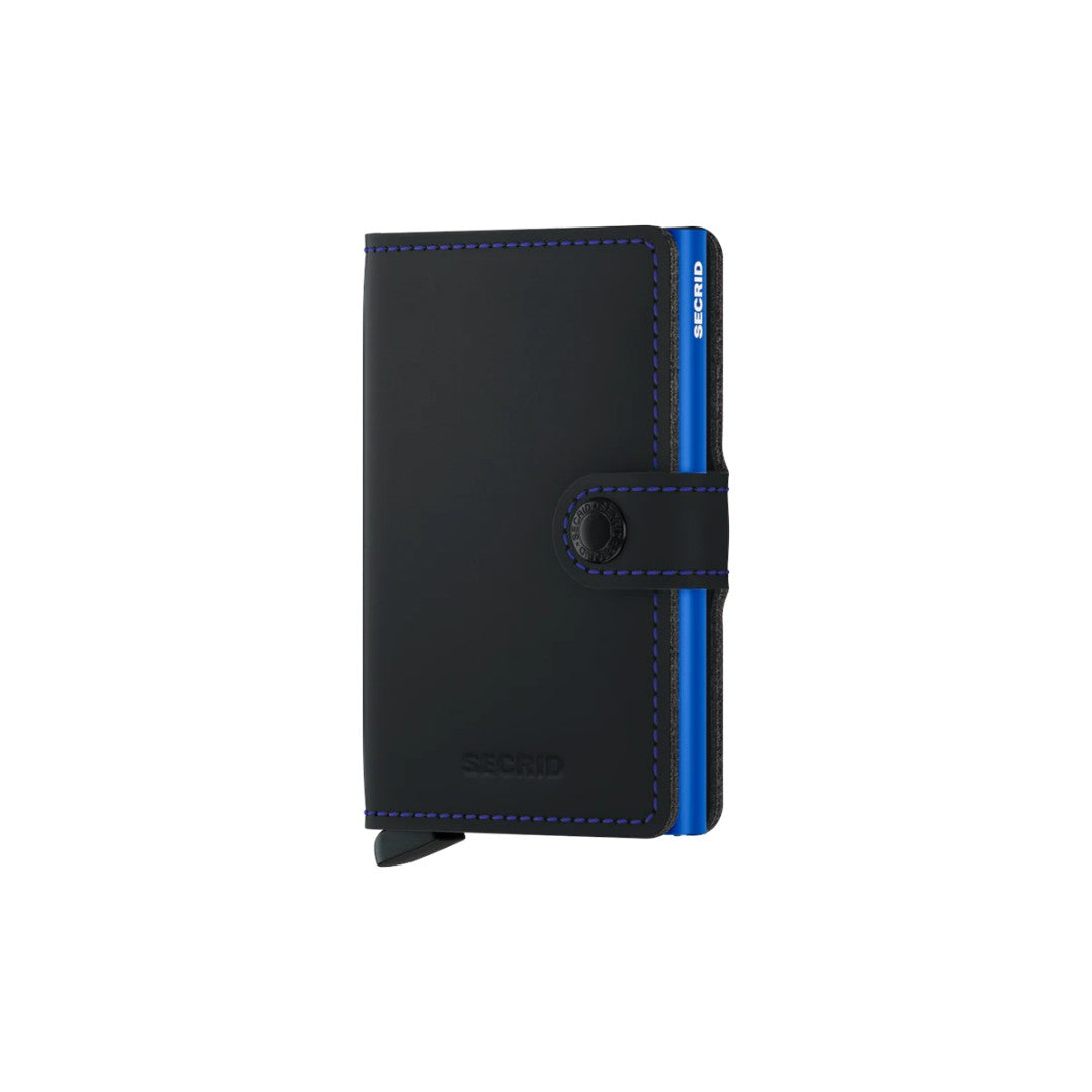 Secrid portafogli compatto in alluminio e pelle "Miniwallet Matte" Nero MM.BLACK & BLUE