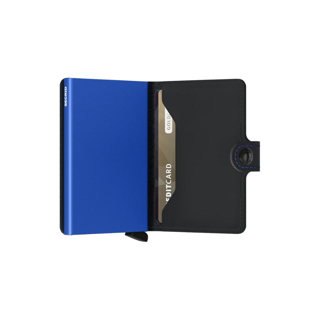 Secrid portafogli compatto in alluminio e pelle "Miniwallet Matte" Nero MM.BLACK & BLUE