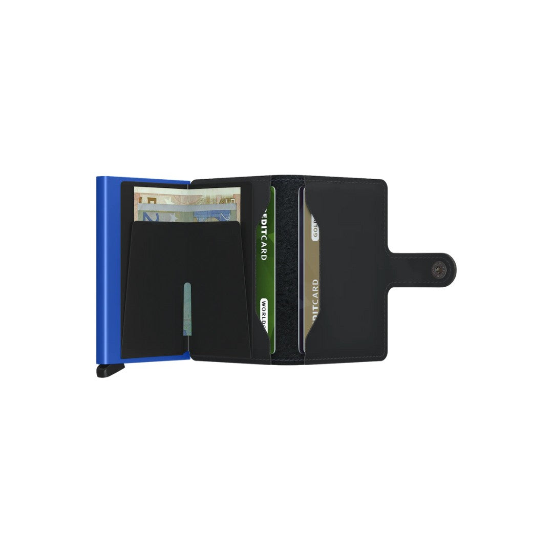 Secrid portafogli compatto in alluminio e pelle "Miniwallet Matte" Nero MM.BLACK & BLUE