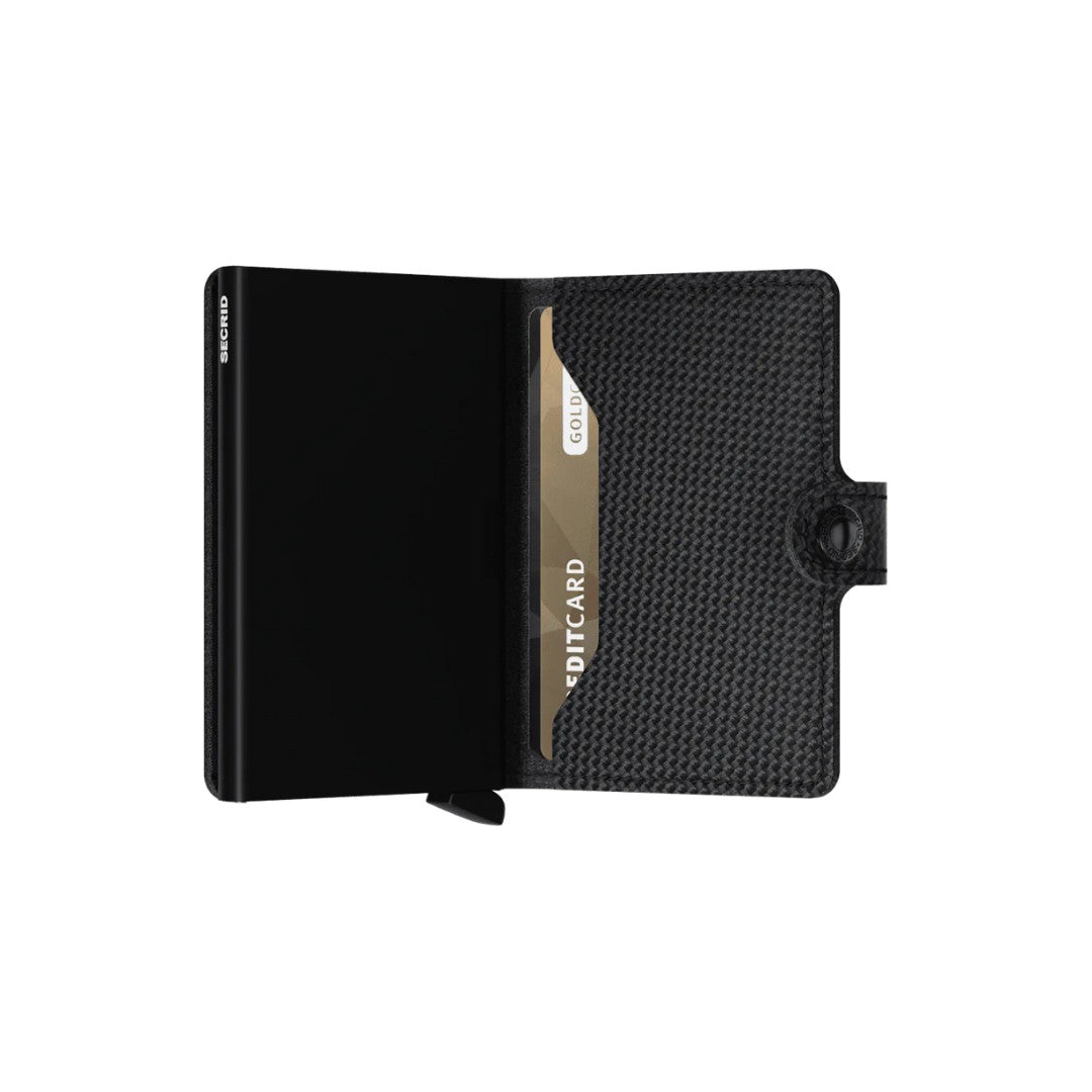 Secrid portafogli compatto in alluminio e pelle "Miniwallet Carbon" Nero MCA.BLACK