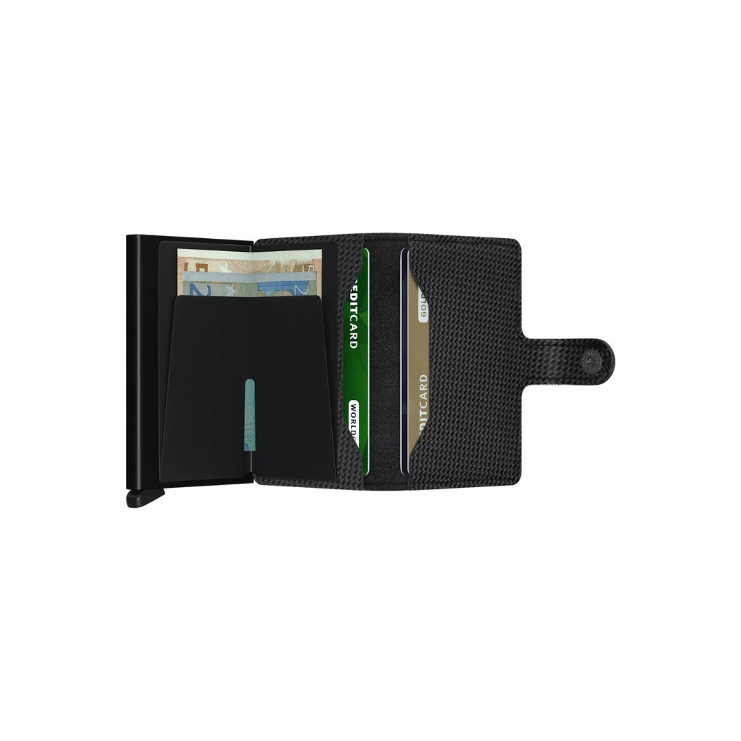 Secrid portafogli compatto in alluminio e pelle "Miniwallet Carbon" Nero MCA.BLACK