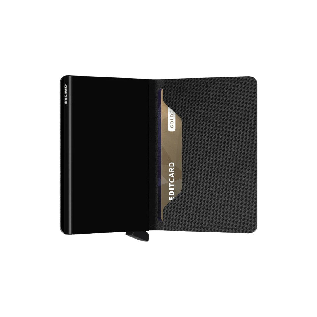 Secrid portafogli compatto in alluminio e pelle "Slimwallet Carbon Cool" Nero SCA.BLACK