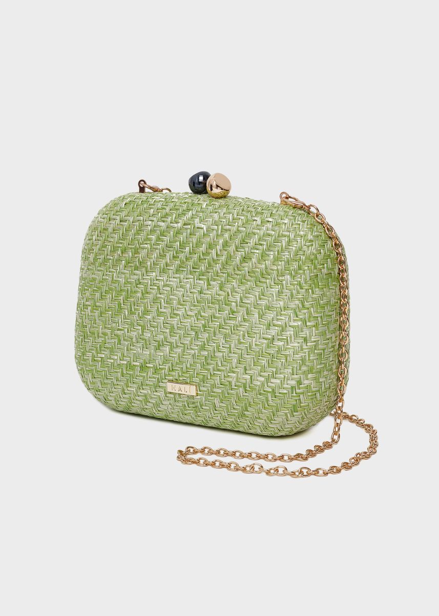 Nalì clutch in raffia "Kara" Verde WIPC0095.VERDE