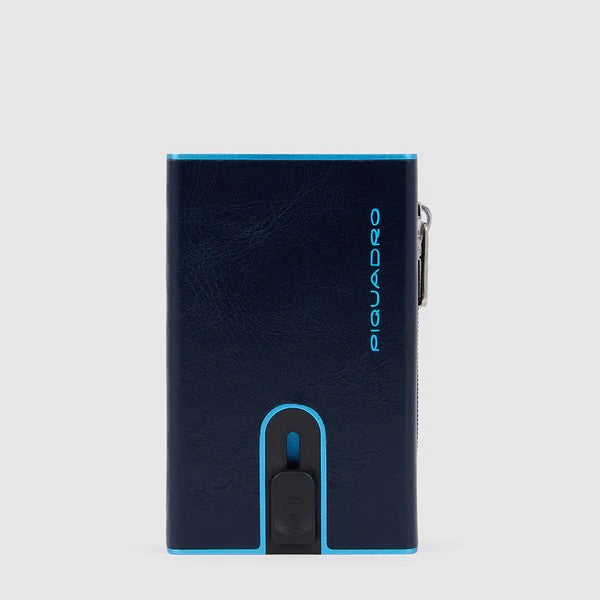 Piquadro porta carte di credito in metallo e pelle "Black Square" Blu PP5585B2BLR.BLU2