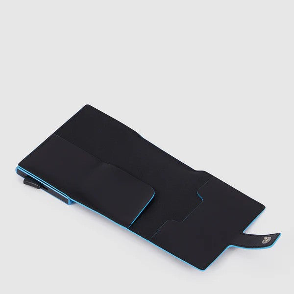 Piquadro portafogli compatto in metallo e pelle "Blue Square" Nero PP5649B2BLR.N