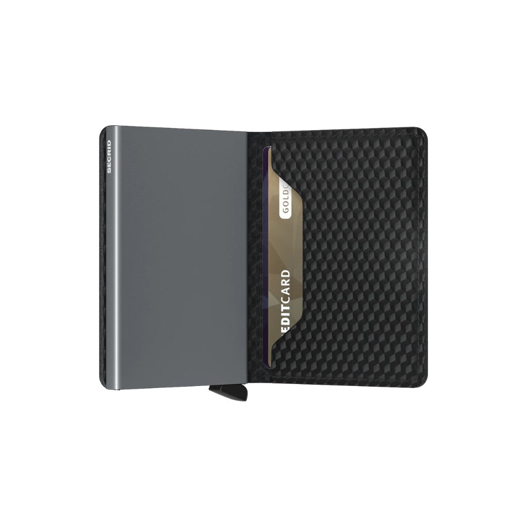 Secrid portafogli compatto in alluminio e pelle "Slimwallet Cubic" Nero SCU.BLACK-TITANIUM