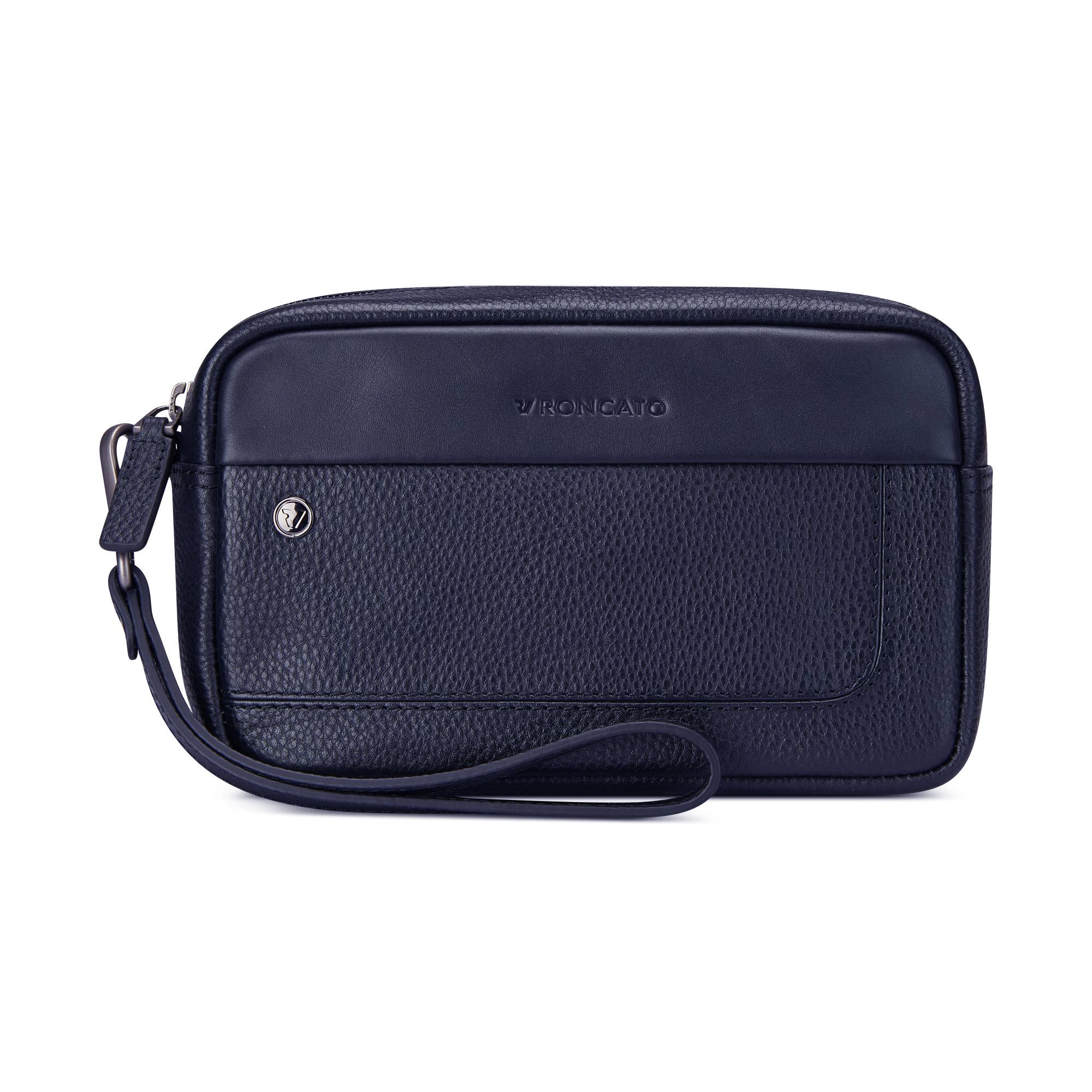 Roncato pochette 1 zip in pelle "Alaska" Blu 412421.23 NAVY
