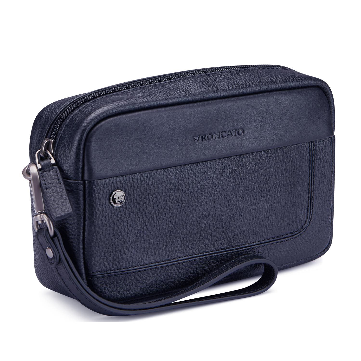 Roncato pochette 1 zip in pelle "Alaska" Blu 412421.23 NAVY