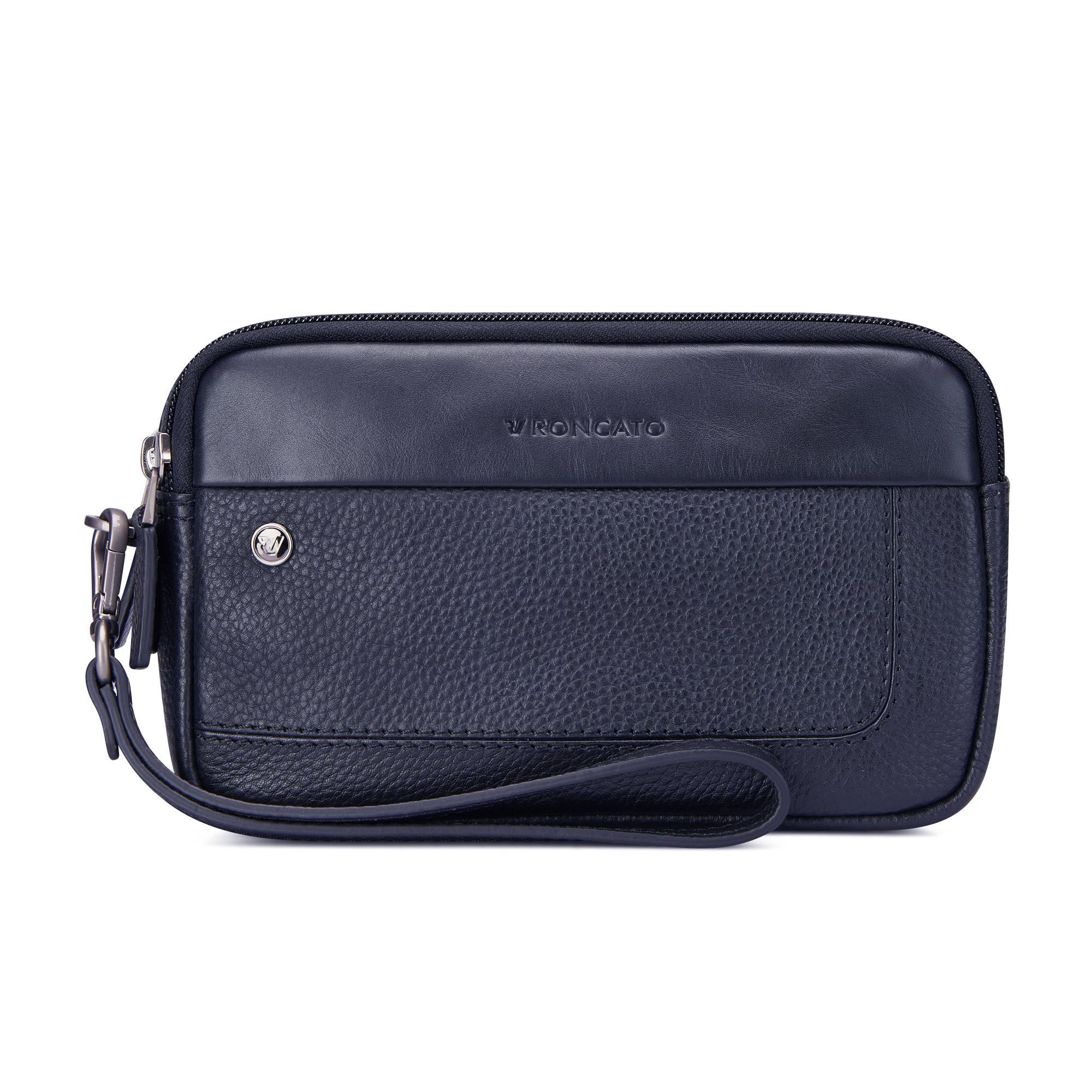 Roncato pochette 2 zip in pelle "Alaska" Blu 412422.23 NAVY
