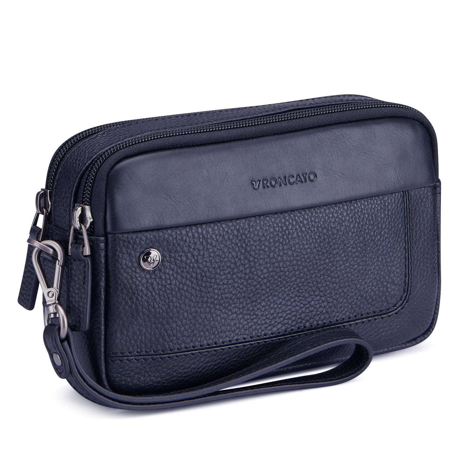 Roncato pochette 2 zip in pelle "Alaska" Blu 412422.23 NAVY
