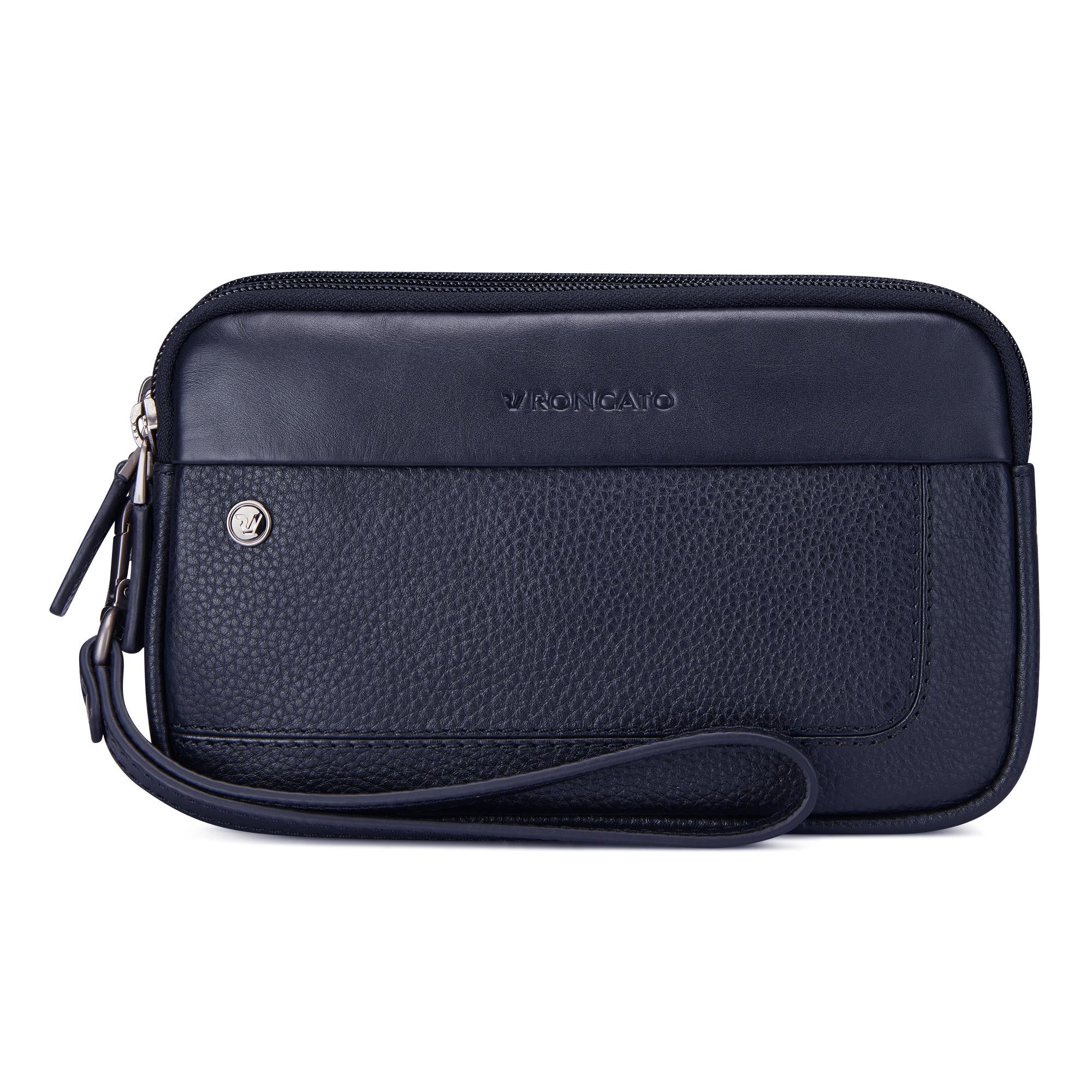 Roncato pochette 3 zip in pelle "Alaska" Blu 412423.23 NAVY