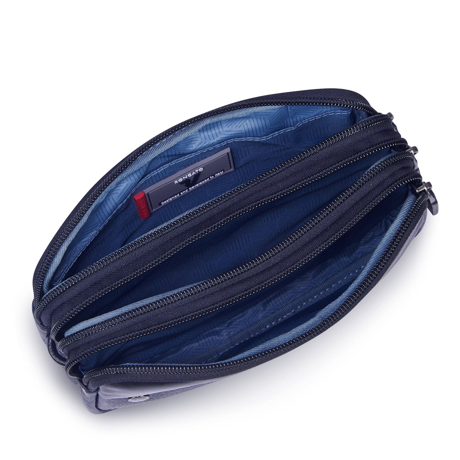 Roncato pochette 3 zip in pelle "Alaska" Blu 412423.23 NAVY