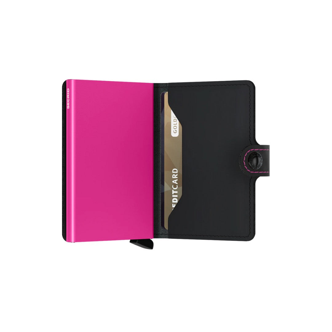 Secrid portafogli compatto in alluminio e pelle "Miniwallet Matte" Nero MM.BLACK & FUCHSIA