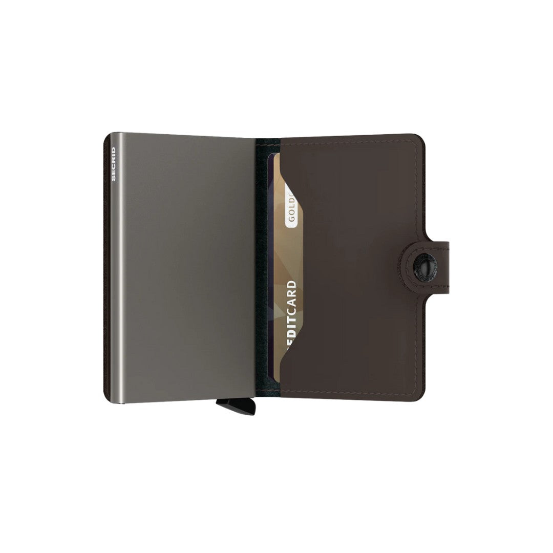 Secrid portafogli compatto in alluminio e pelle "Miniwallet Matte" Marrone MM.TRUFFLE
