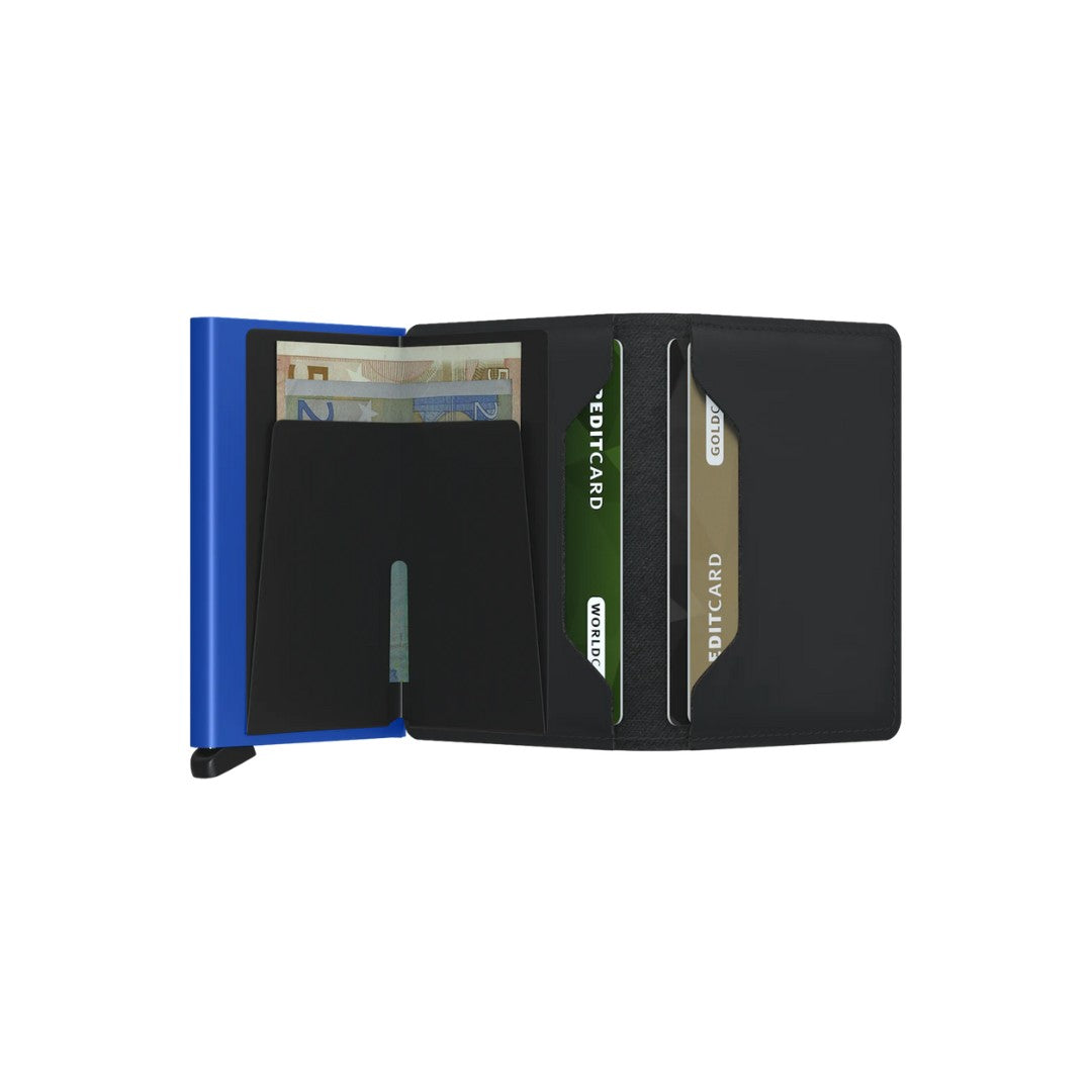 Secrid portafogli compatto in alluminio e pelle "Slimwallet Matte" Nero SM.BLACK & BLUE