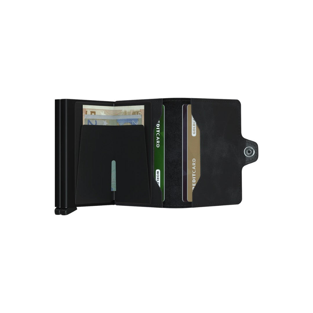 Secrid portafogli compatto in alluminio e pelle "Twinwallet Vintage" Nero TV.BLACK