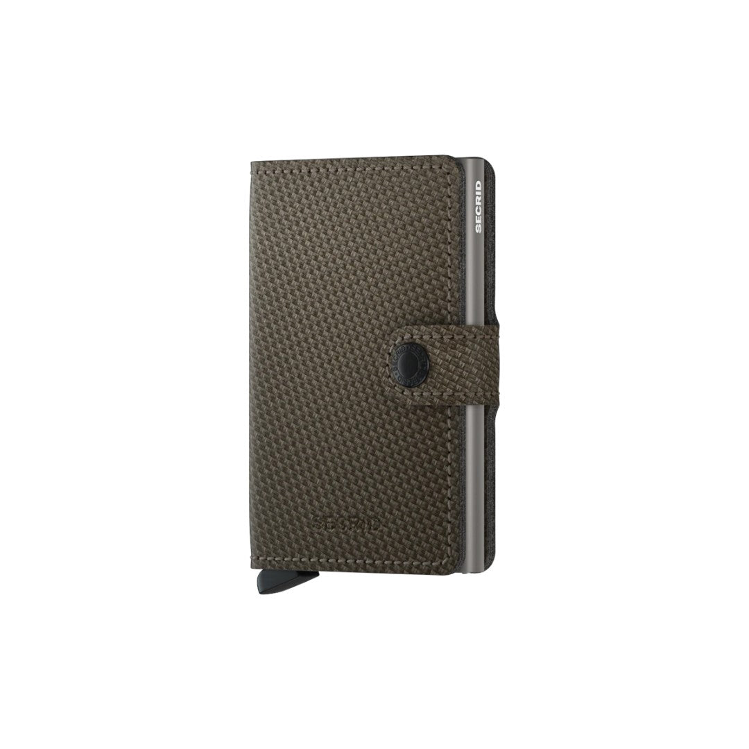 Secrid portafogli compatto in alluminio e pelle "Miniwallet Carbon" Verde MCA.KHAKI