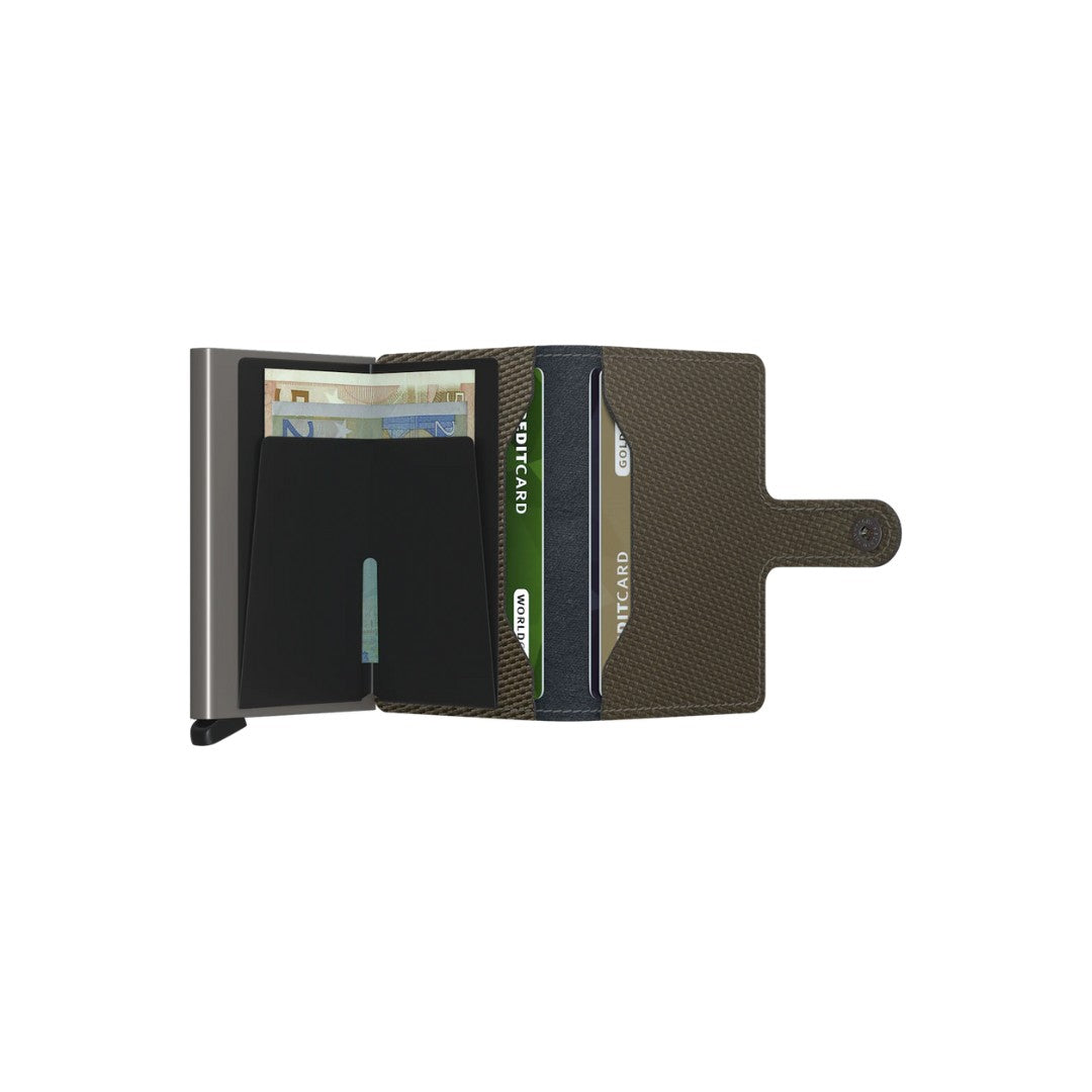 Secrid portafogli compatto in alluminio e pelle "Miniwallet Carbon" Verde MCA.KHAKI