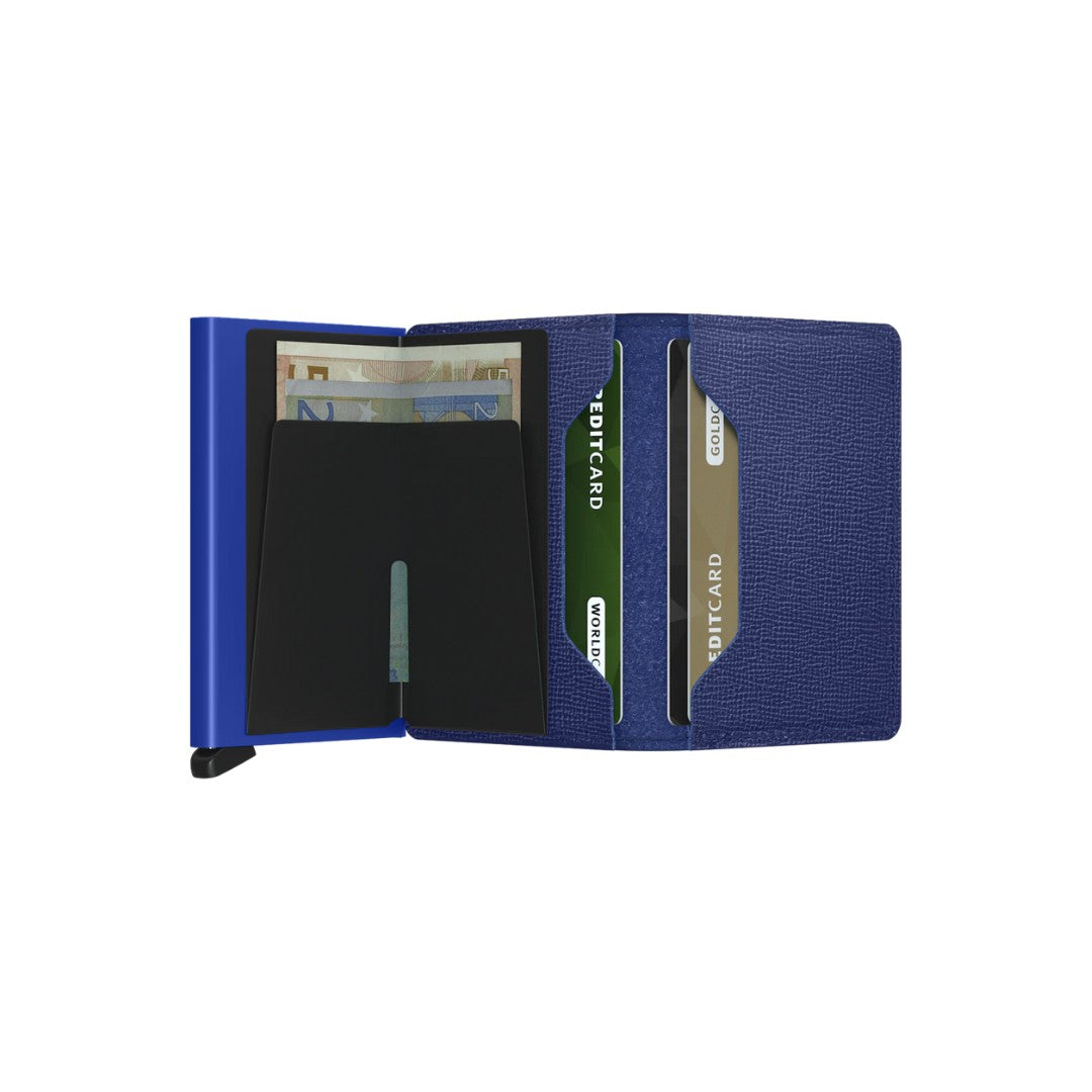 Secrid portafogli compatto in alluminio e pelle "Slimwallet Crisple" Blu SC.COBALT