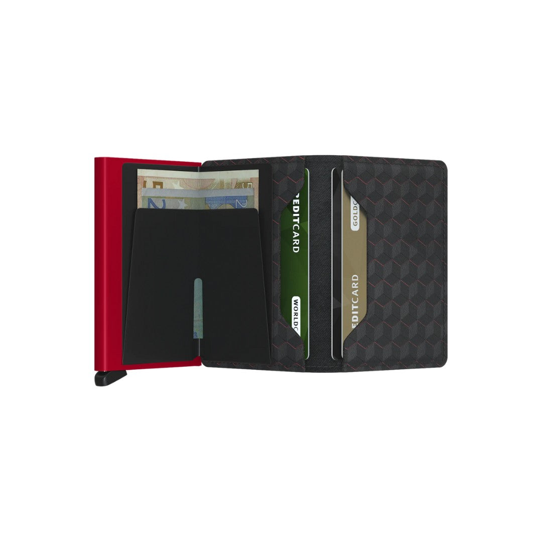 Secrid portafogli compatto in alluminio e pelle "Slimwallet Optical" Nero SOP.BLACK-RED