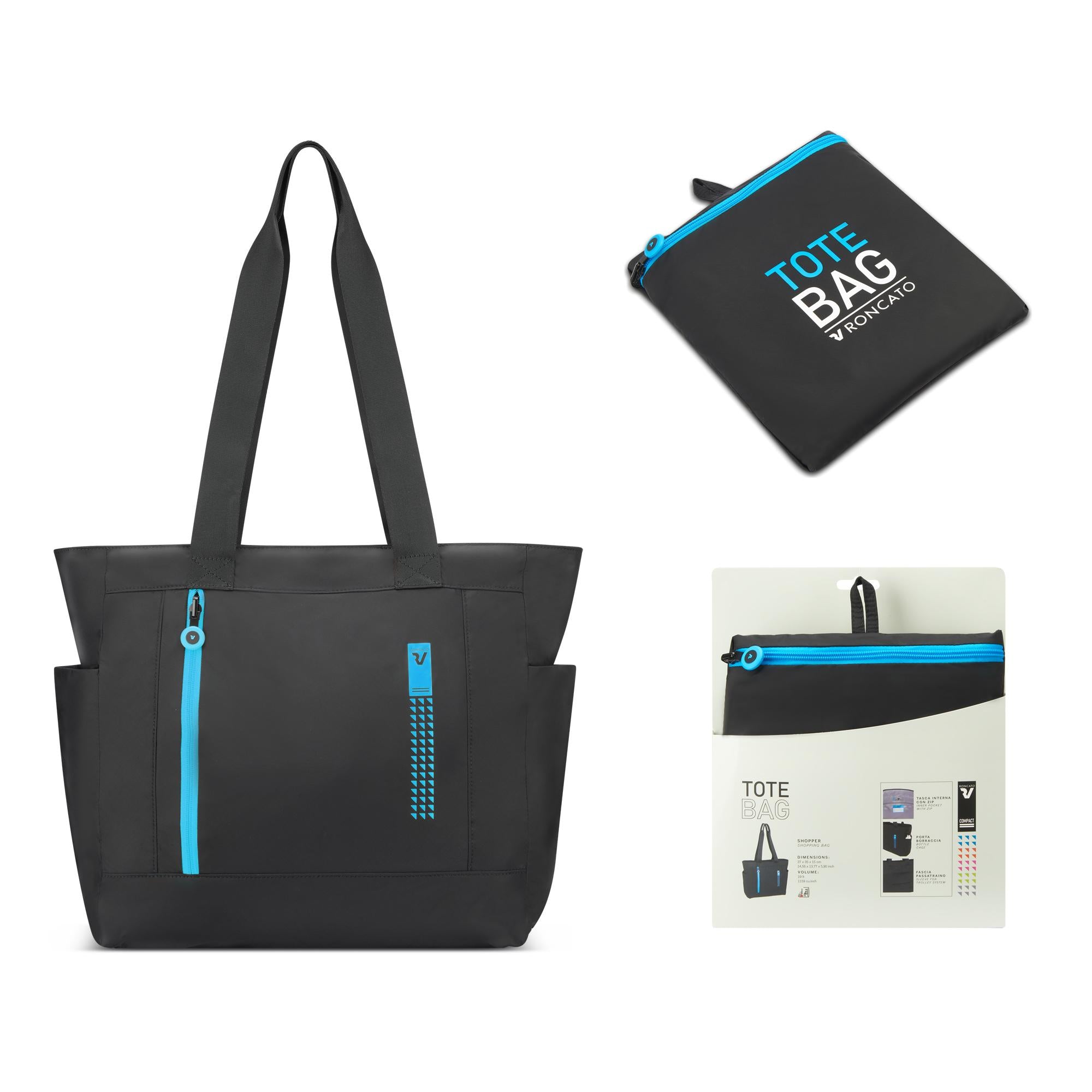 Roncato borsa shopper richiudibile in tessuto "Neon Compact" Nero 412013.01 NERO