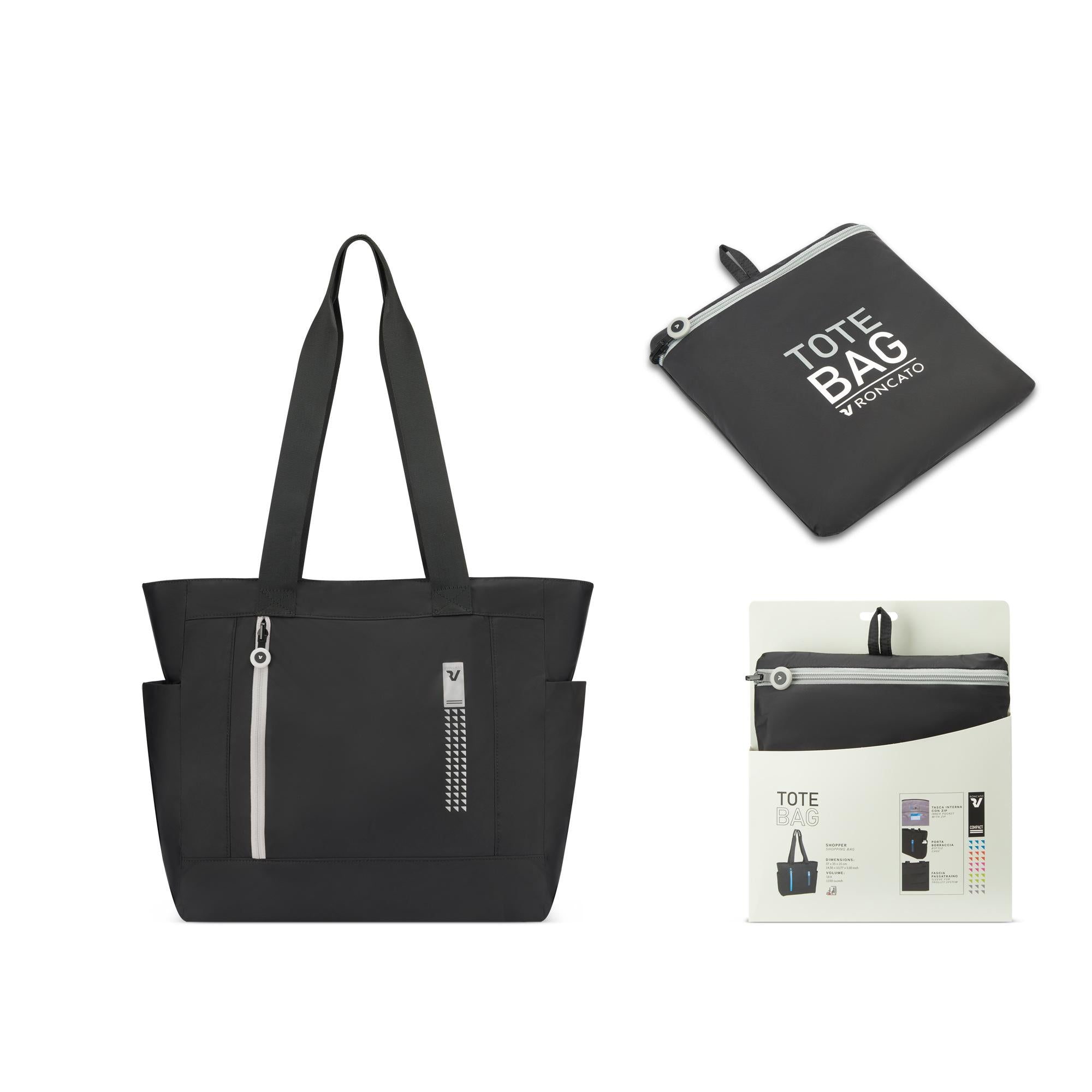 Roncato borsa shopper richiudibile in tessuto "Neon Compact" Nero 412013.81 NERO FUMO