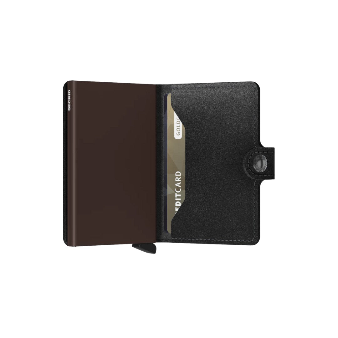 Secrid portafogli compatto in alluminio e pelle "Miniwallet Original" Nero MO.BLACK-BROWN