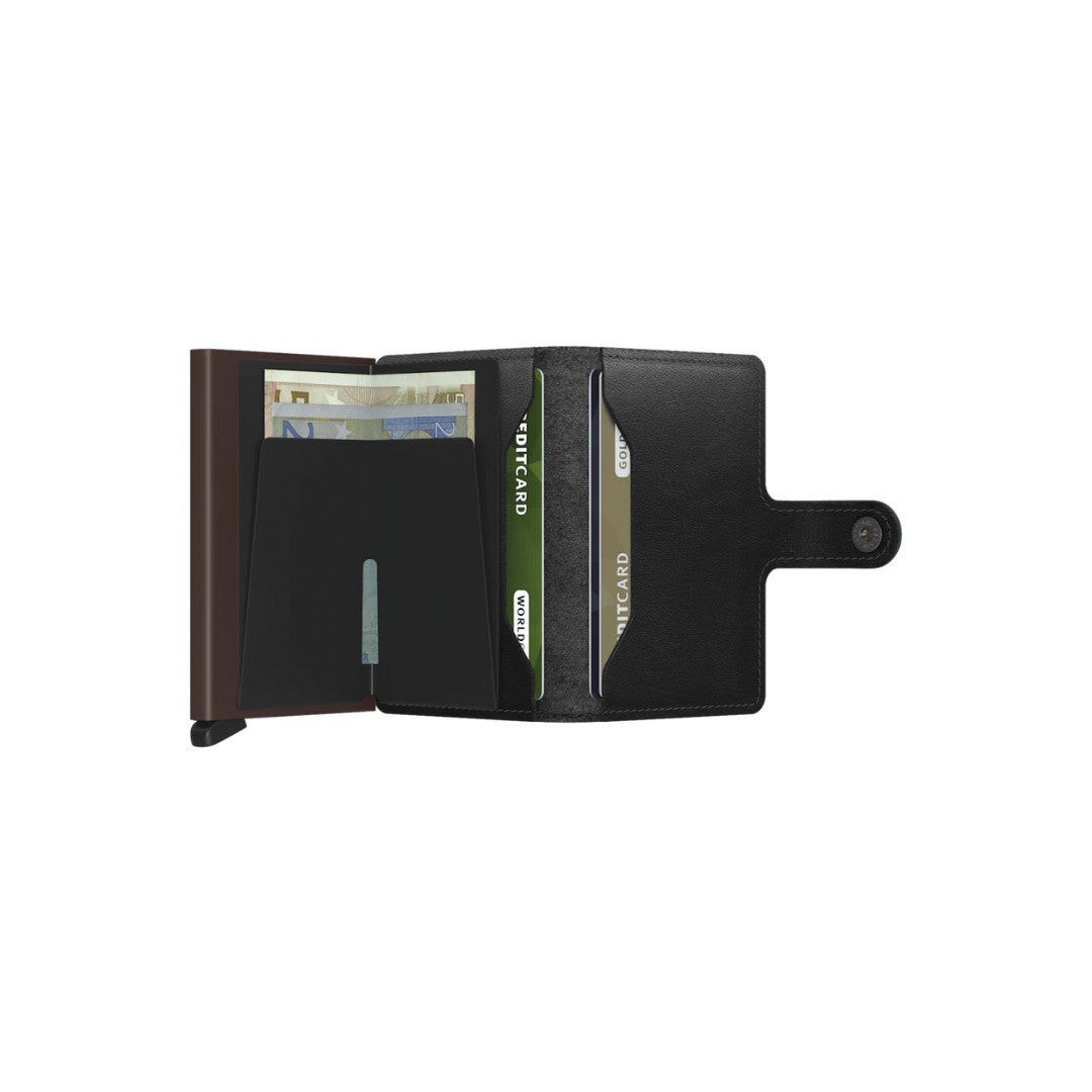 Secrid portafogli compatto in alluminio e pelle "Miniwallet Original" Nero MO.BLACK-BROWN