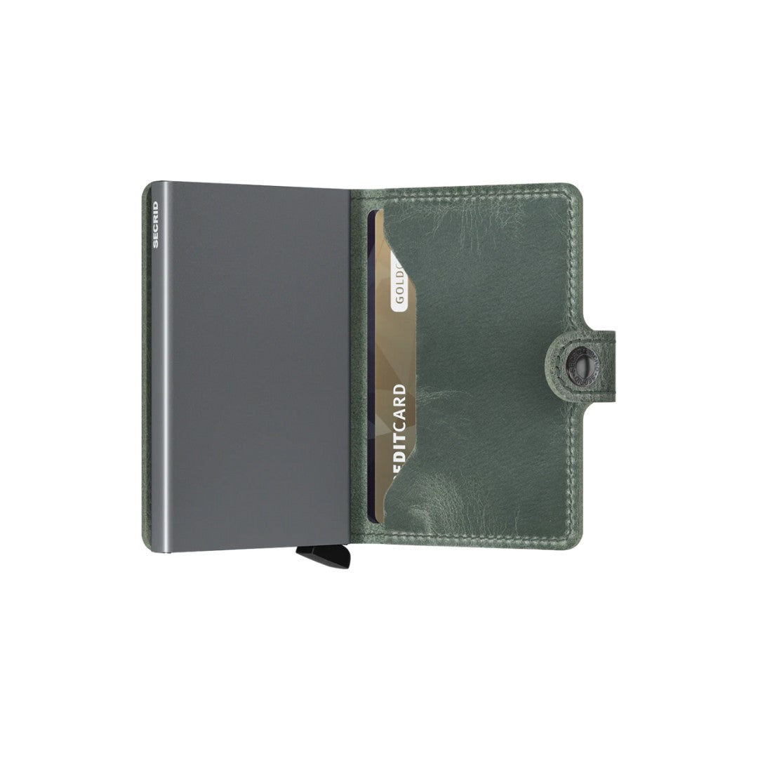 Secrid portafogli compatto in alluminio e pelle "Miniwallet Vintage" Verde MV.SAGE