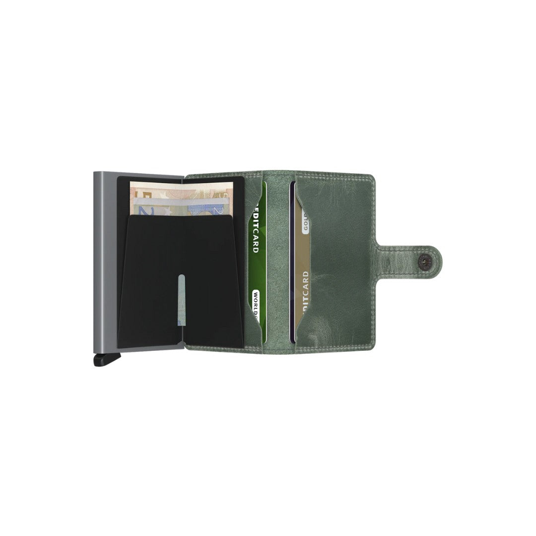 Secrid portafogli compatto in alluminio e pelle "Miniwallet Vintage" Verde MV.SAGE