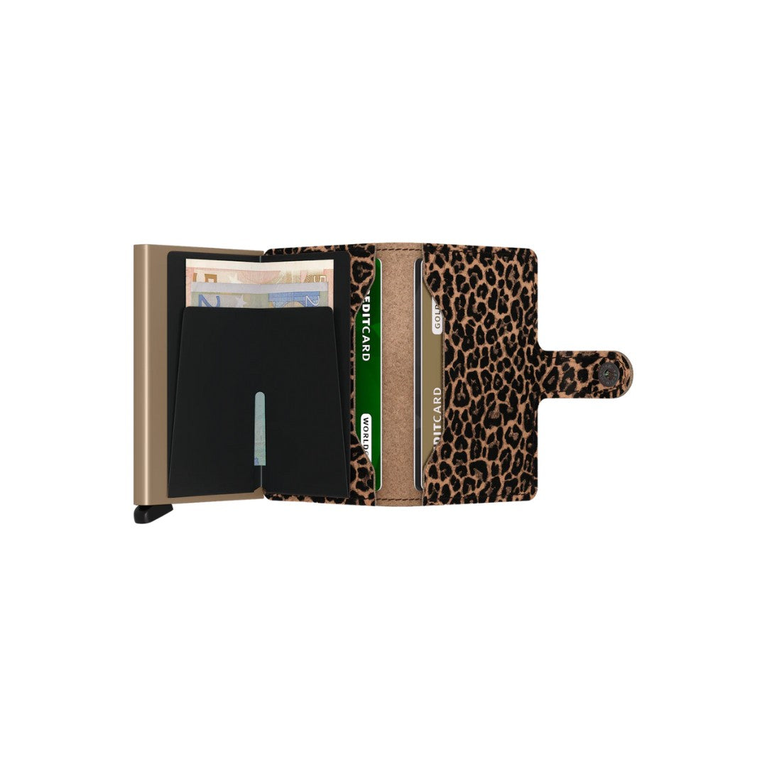 Secrid portafogli compatto in alluminio e pelle "Miniwallet Leo" Animalier MLE.BEIGE