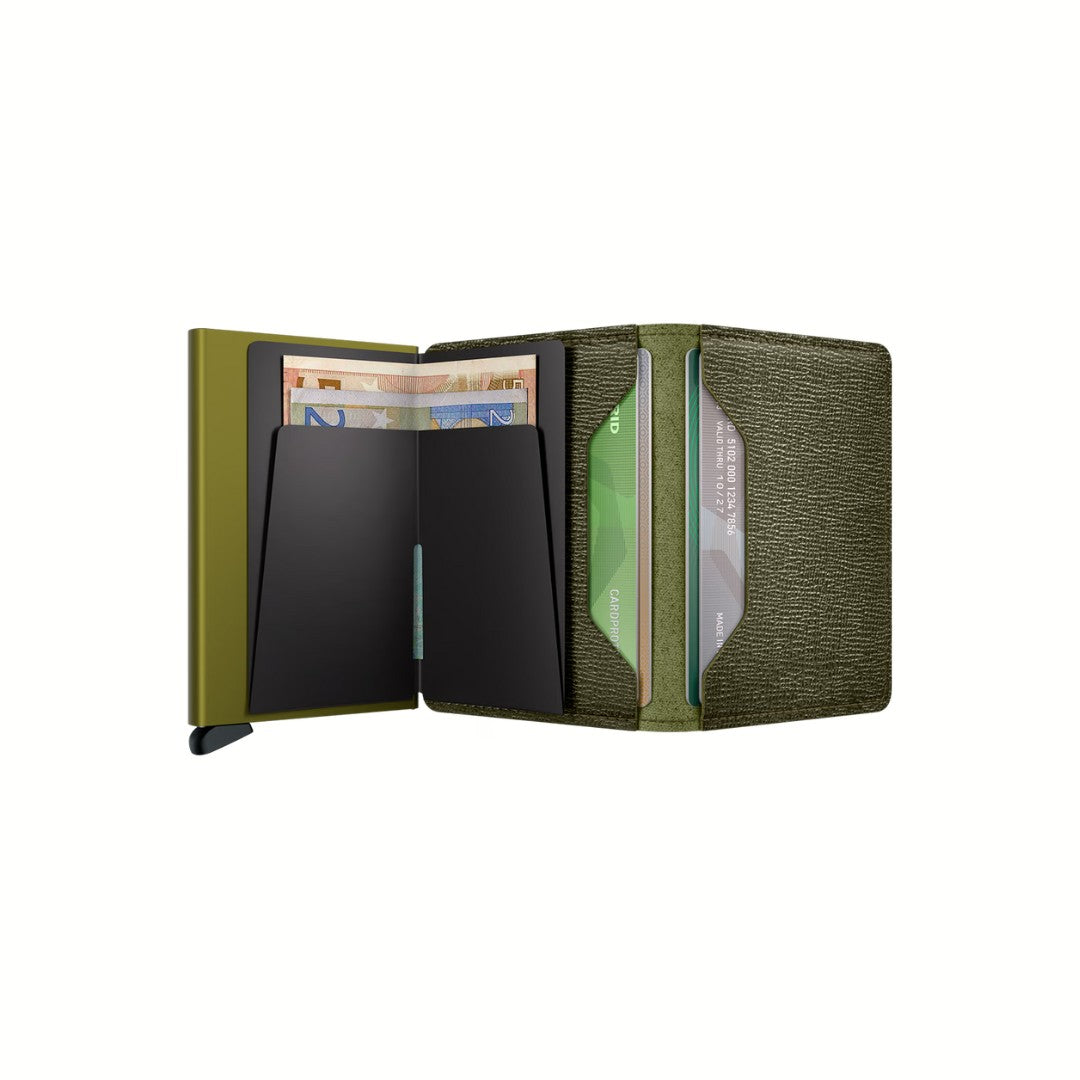 Secrid portafogli compatto in alluminio e pelle "Slimwallet Crisple" Verde SC.KELP