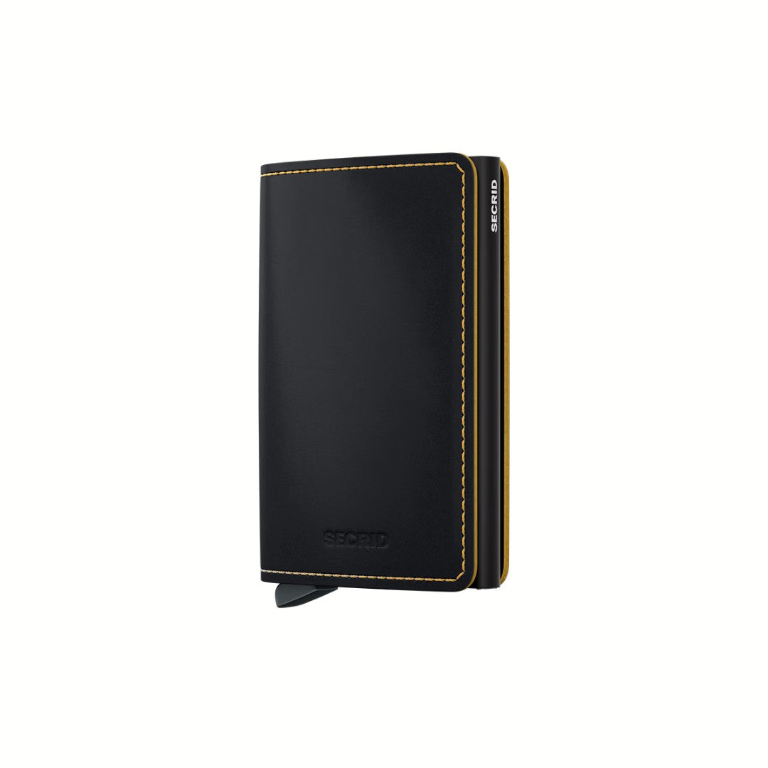 Secrid portafogli compatto in alluminio e pelle "Slimwallet Matte" Nero SM.BLACK & OCHRE