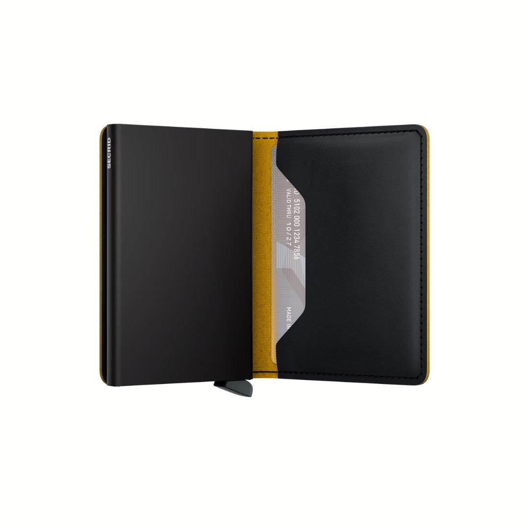 Secrid portafogli compatto in alluminio e pelle "Slimwallet Matte" Nero SM.BLACK & OCHRE