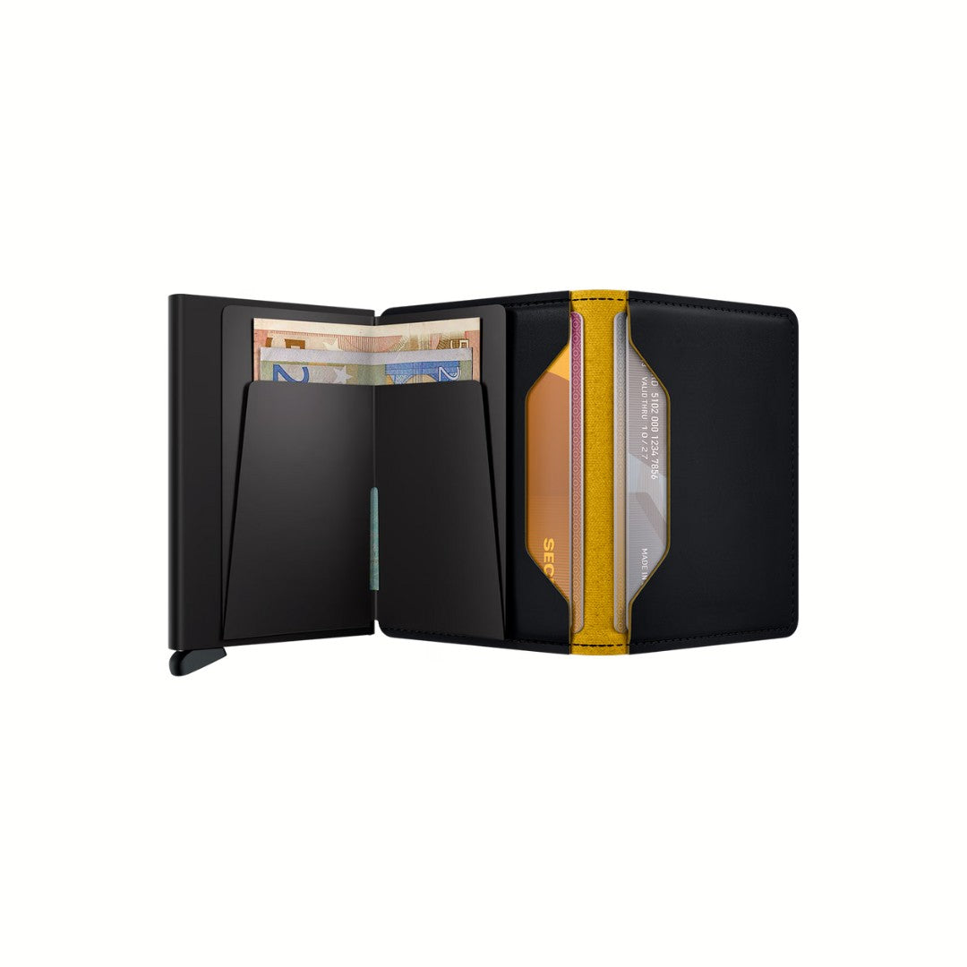 Secrid portafogli compatto in alluminio e pelle "Slimwallet Matte" Nero SM.BLACK & OCHRE