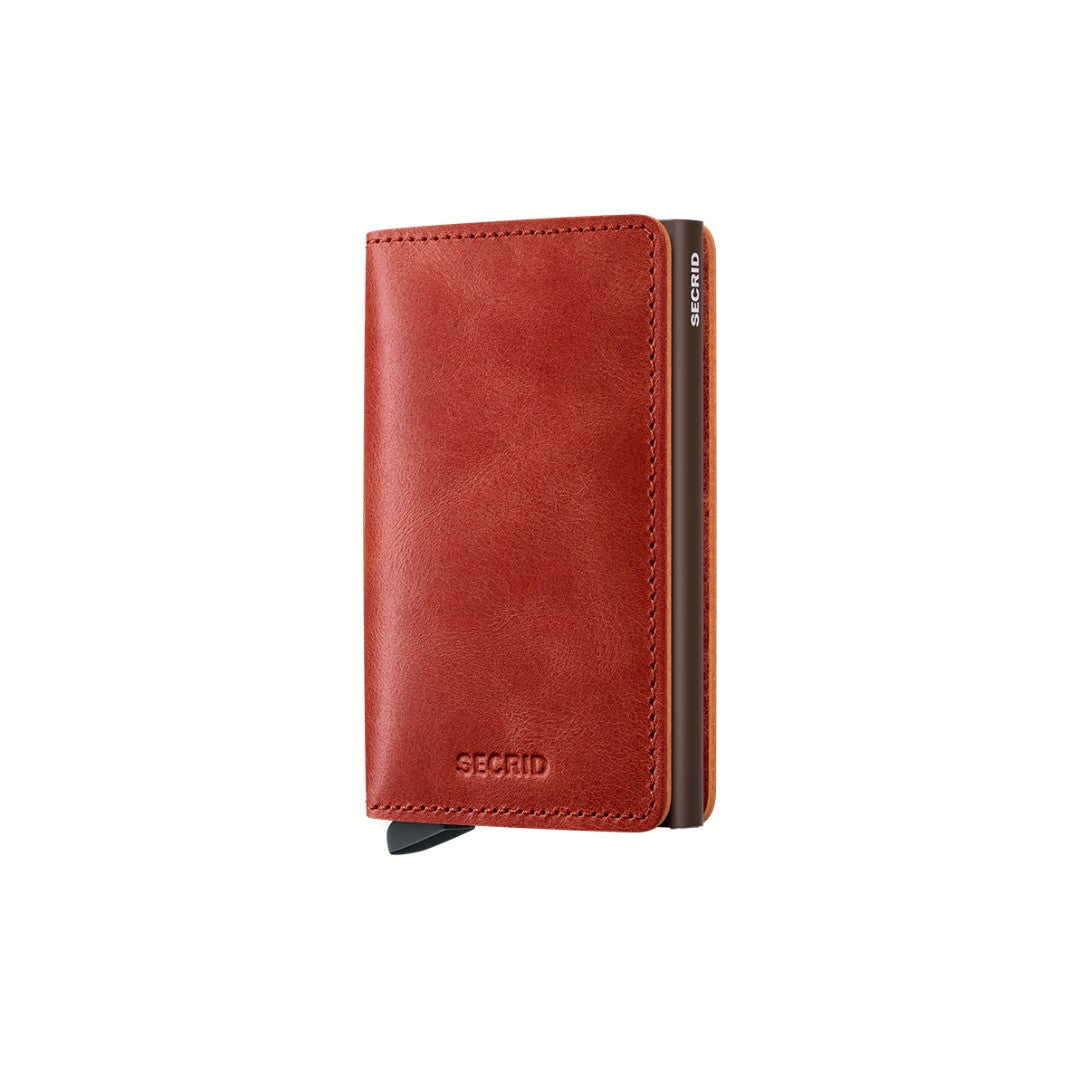 Secrid portafogli compatto in alluminio e pelle "Slimwallet Vintage" Arancione SV.ORANGE