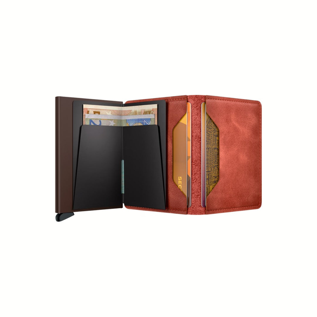 Secrid portafogli compatto in alluminio e pelle "Slimwallet Vintage" Arancione SV.ORANGE