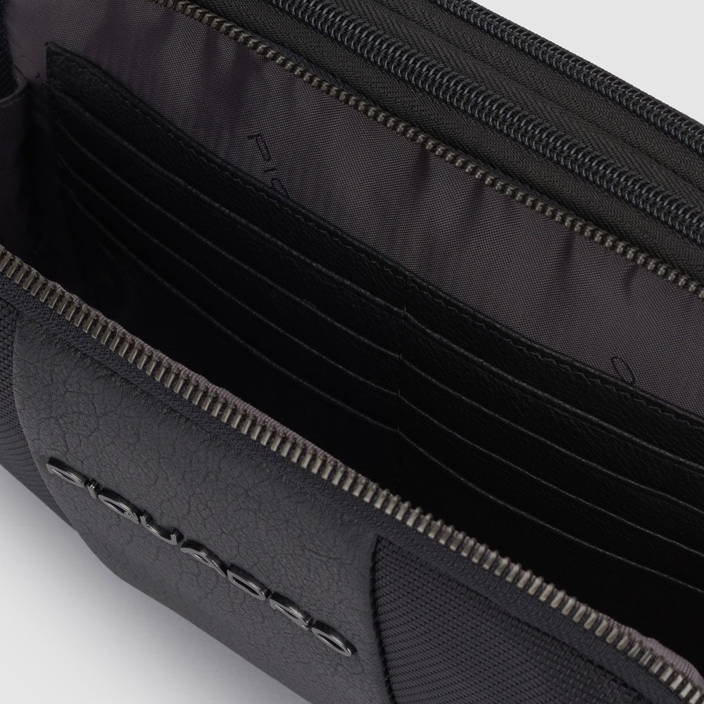 Piquadro pochette in tessuto e pelle "Brief 2 Nero AC5940BR2R.N