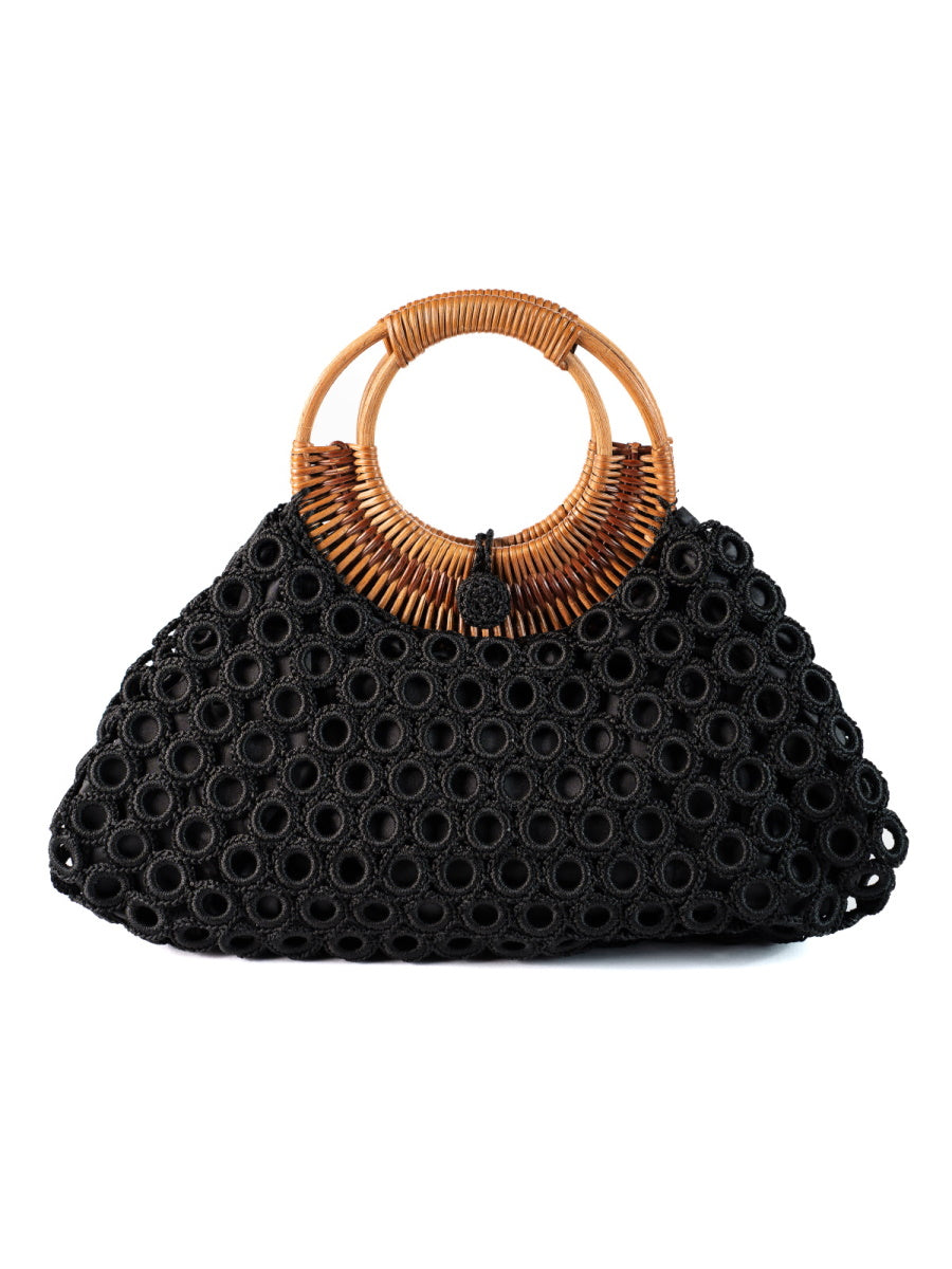 ENRICO VERSARI borsa a mano in tessuto "Madame" Nero CROCHET.BLACK